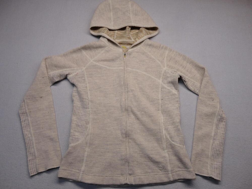 Mountain Hardwear Sweater Womens Small Beige Wool Blend Knit Hooded Full Zip